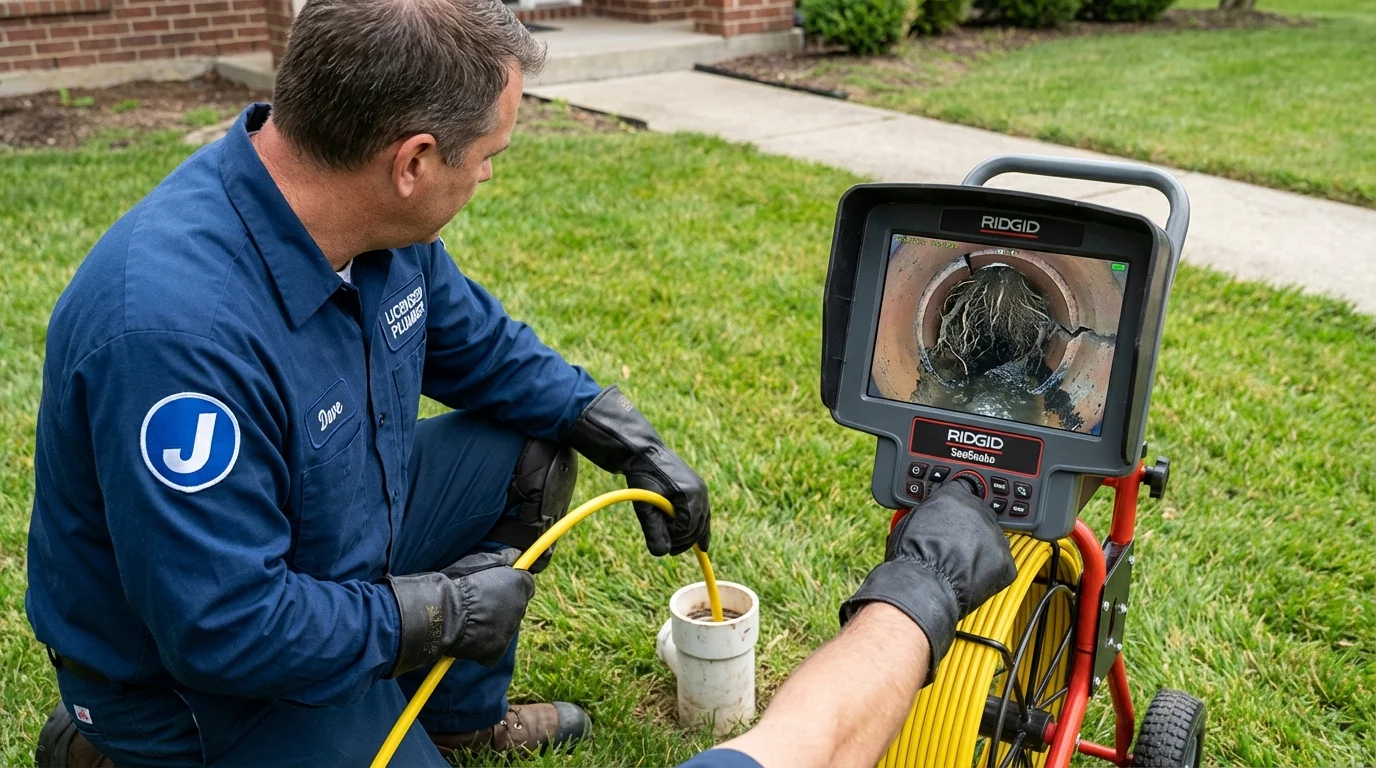 Sewer camera inspection being performed by Johns Plumbing LLC in Afton