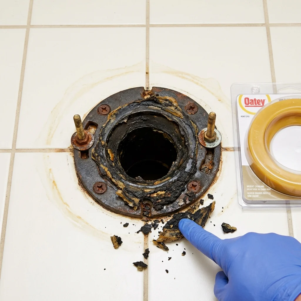 Failed wax ring showing water seepage at the base of a toilet in a Afton, WY home