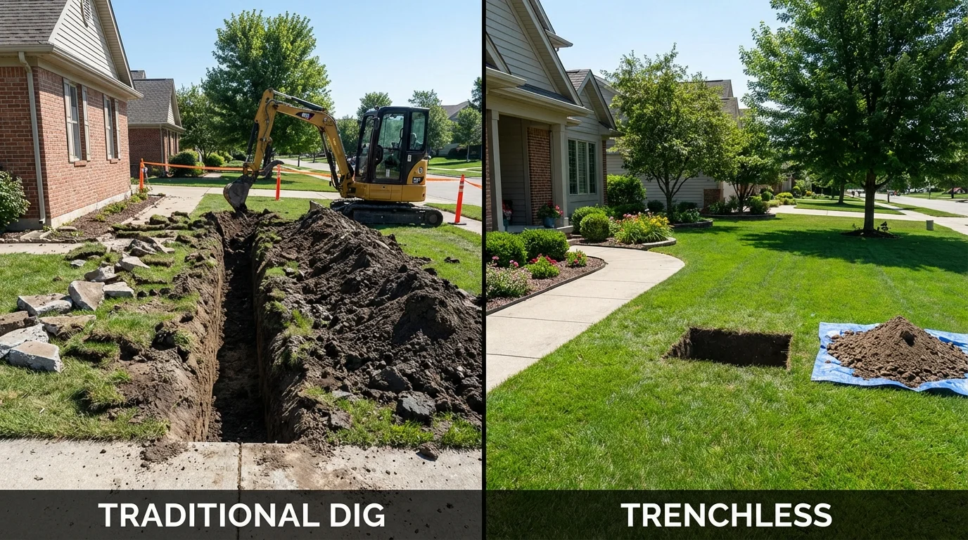 Trenchless sewer repair with minimal yard damage versus traditional excavation in Afton, WY